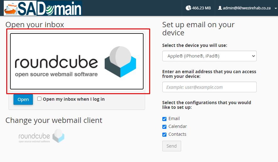 cpanel webmail login roundcube