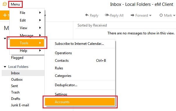 em mail client setup account